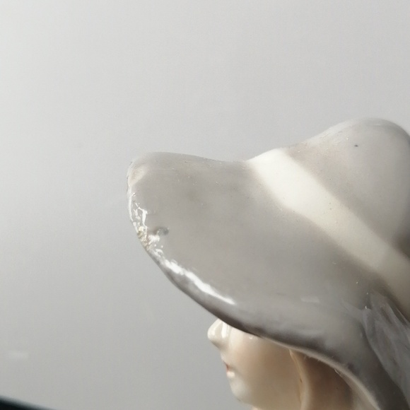 Vintage Porcelain Elegant Woman in Blue Dress White Hat with Flowers Figurine - Picture 9 of 12